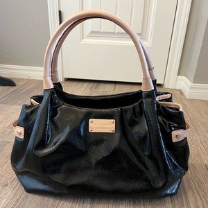 Kate Spade New Black Patent Leather Purse with tan Leather Detail